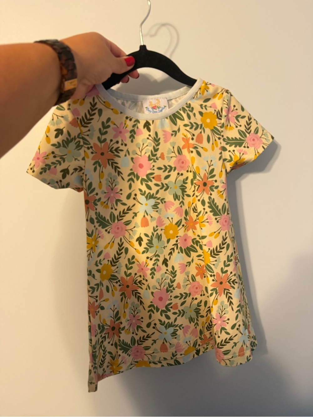 Kids Floral Short Sleeve dress - Cream with Pink & Yellow Flowers